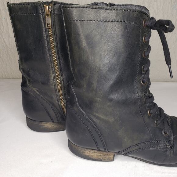 Steve Madden Troopa Boot Sz 8.5 Combat Black Leather Boho Biker Lace Distressed - Picture 7 of 16